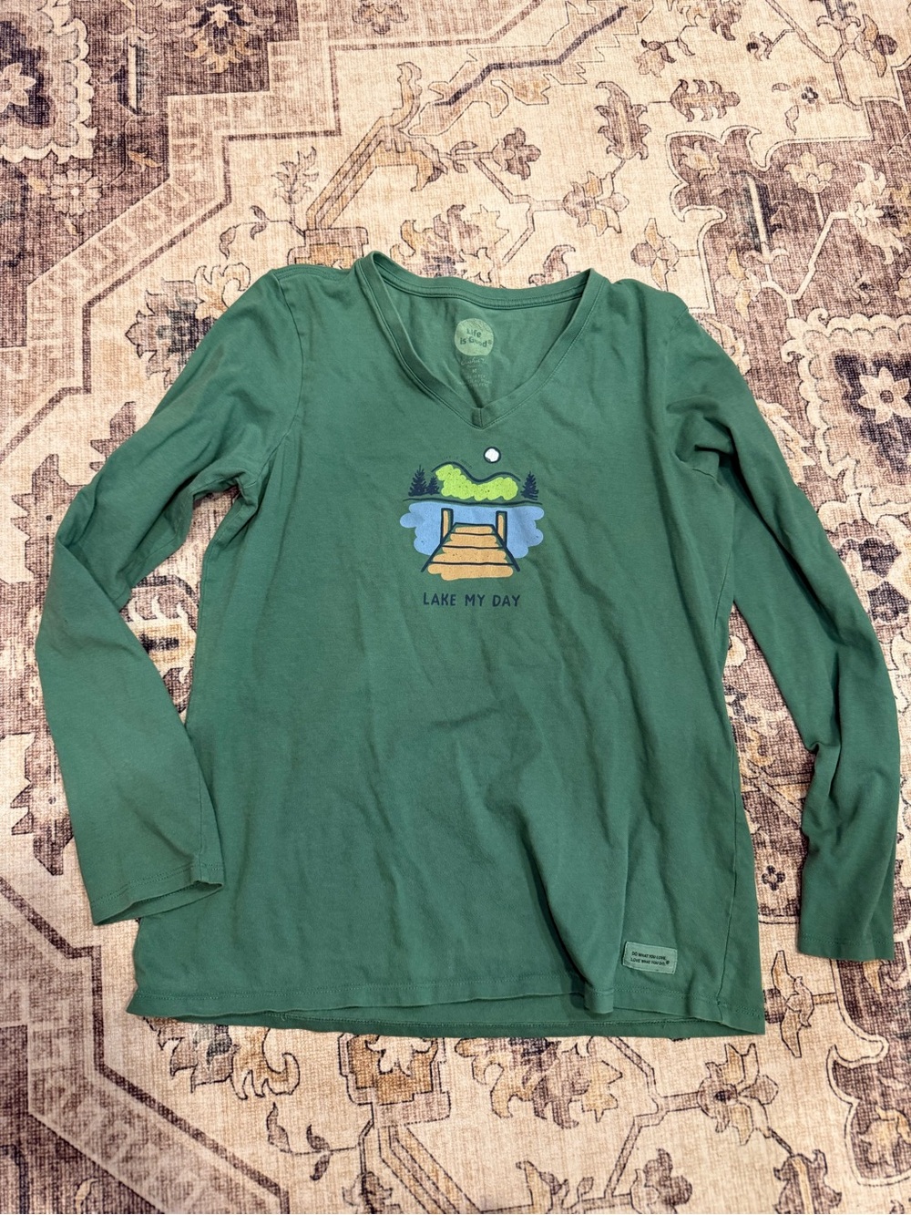 Life is Good- Lake my Day vneck long sleeve-medium